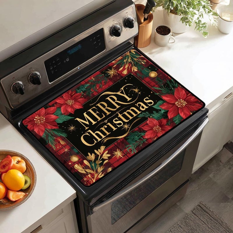 WRTCPOC Christmas Poinsettia Glass Stove Top Cover Protector – Merry Christmas Glass Cooktop Protector,Xmas Cooktop Mat for Ceramic Countertop Mats Electric Stove Cover Festive Decor - Image 5